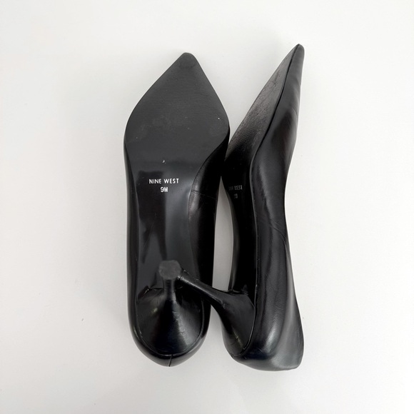 Nine West Womens Black Leather Pointed Toe Kitten Heel Pumps Size 9M Office Chic - Picture 6 of 6